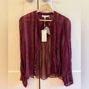 LoveShackFancy Burgundy Sheer Blouse